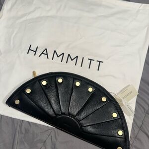 Hammitt Black Leather Semi-Circle Clutch with Gold Studs